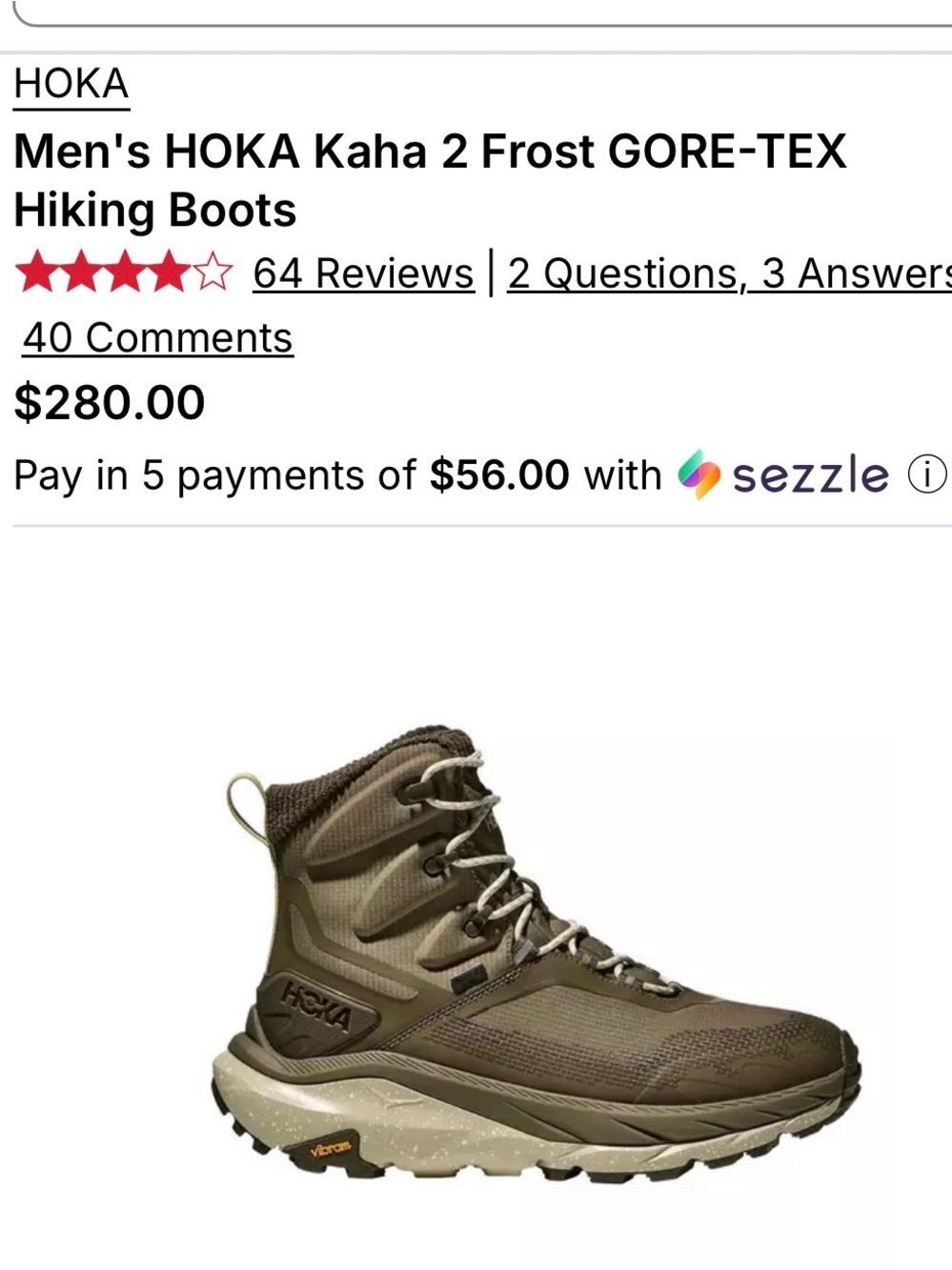 Hoka Men's Kaha 2 Frost GORE-TEX Boot in Antique Olive/Oyster Myshroom